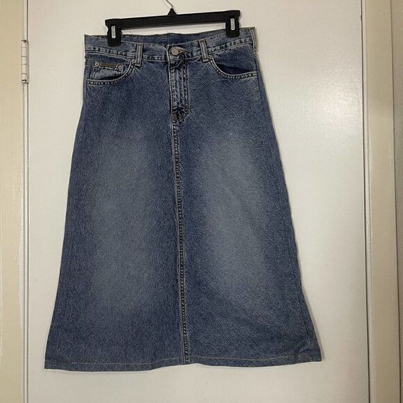 Vintage Calvin Klein Bias cut A line denim midi skirt size 30 - Picture 1 of 7